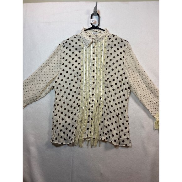 Vintage Jaipur XL Polka Dot Button-Up Blouse With Lace Trim - Picture 1 of 12